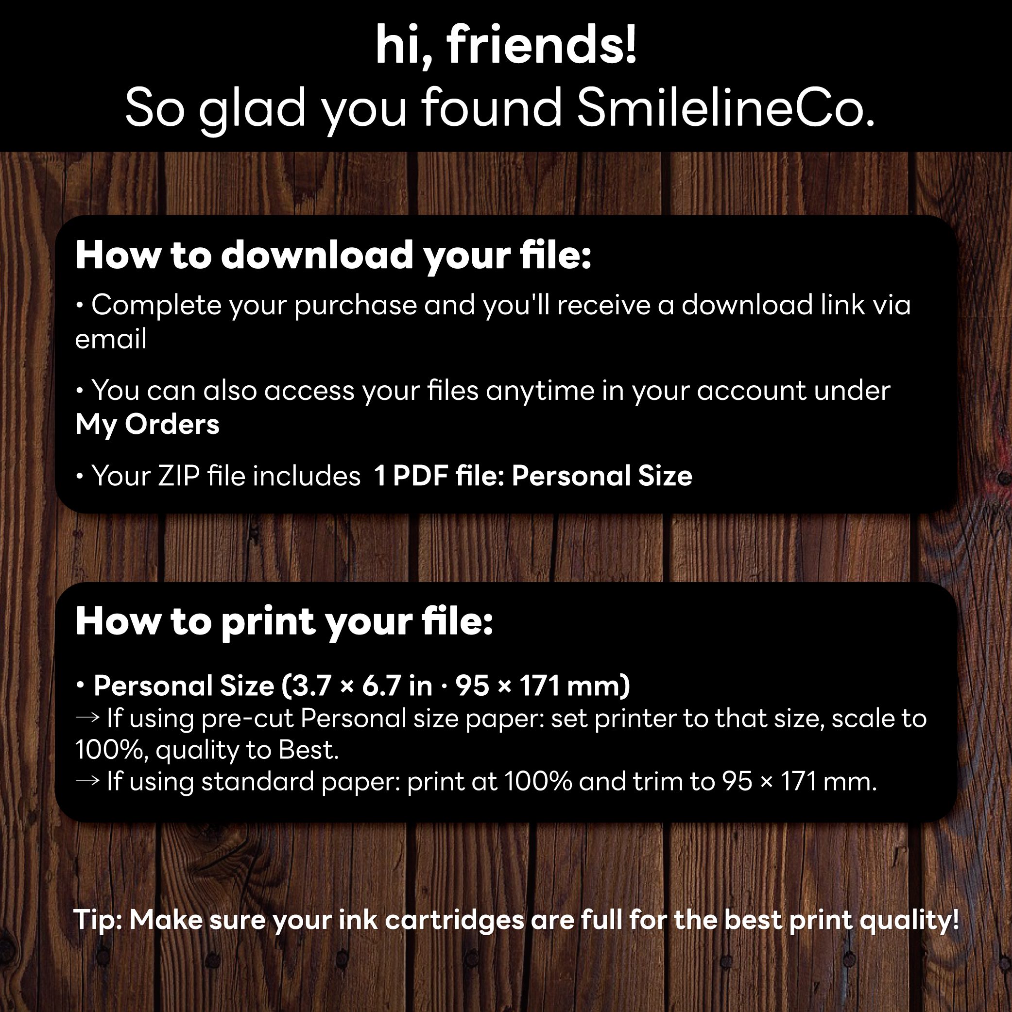 SmilelineCo download instructions Personal size printable