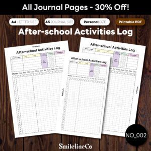 After-school Activities Log printable A4 A5 Personal size journal pages
