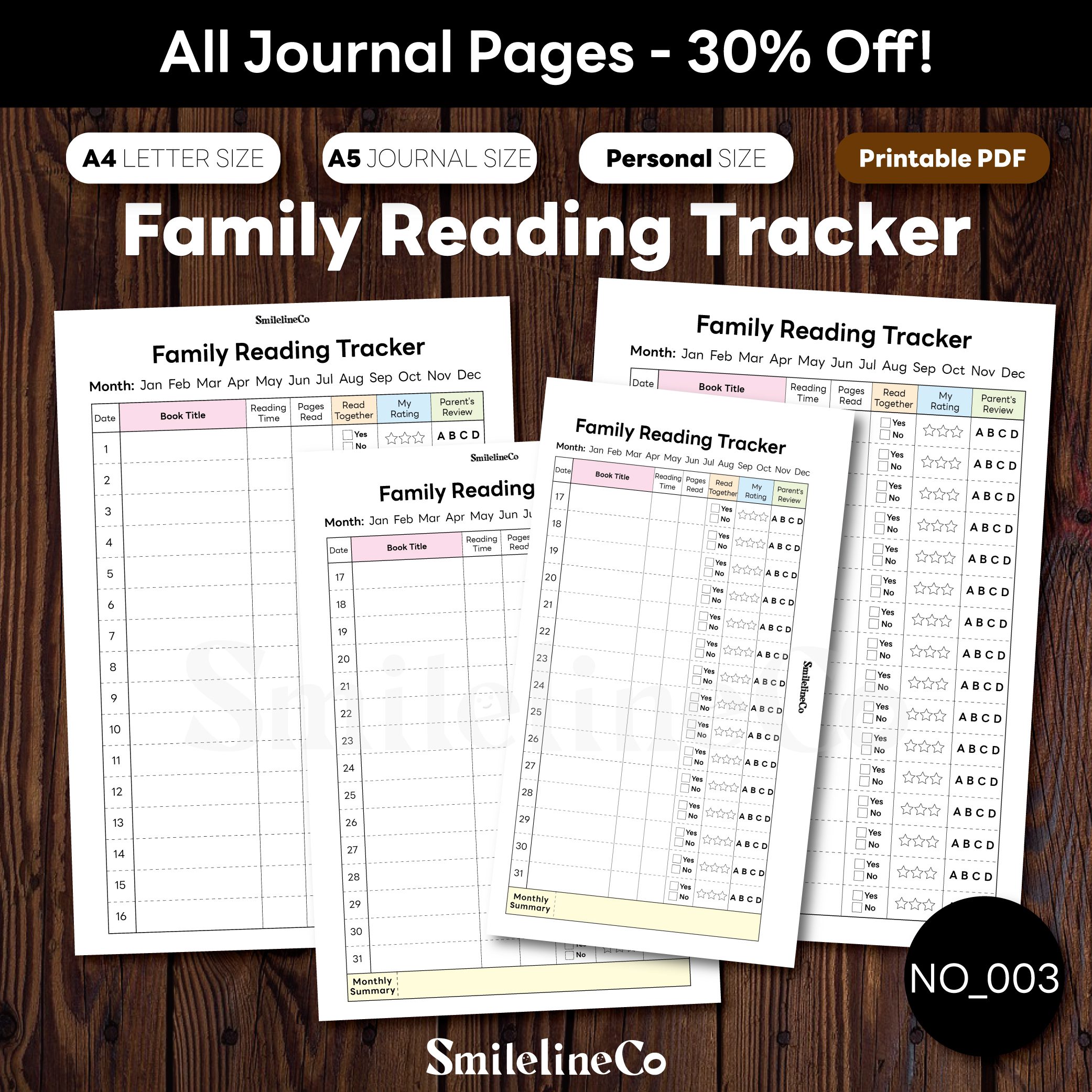 Family Reading Tracker printable journal pages bundle