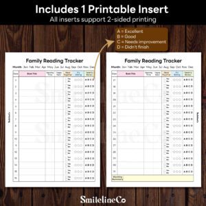 Family Reading Tracker printable insert double sided design