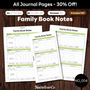 Family Book Notes printable journal pages bundle