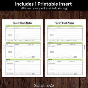 Family Book Notes printable insert double sided design