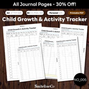 Child Growth Activity Tracker printable journal pages bundle