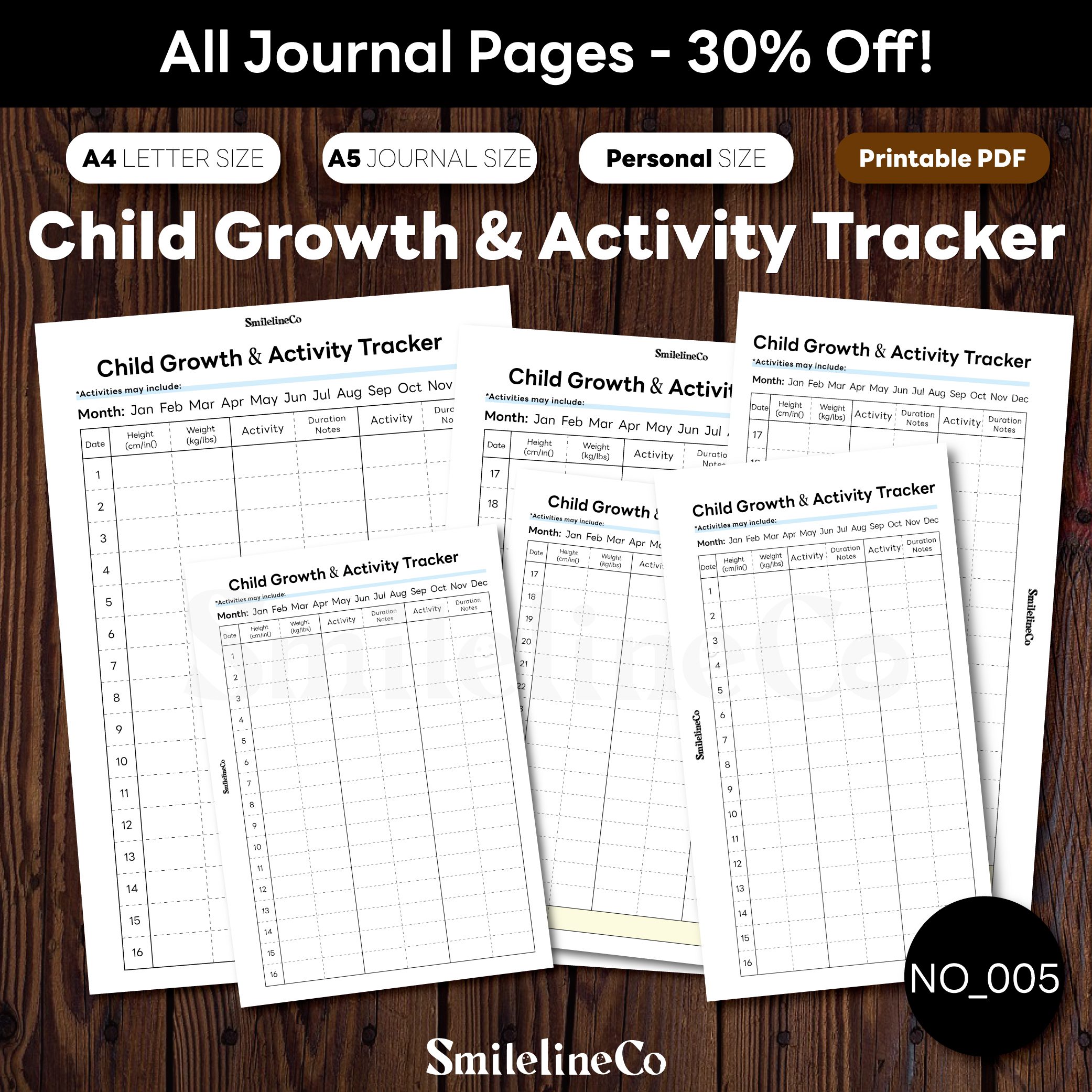 Child Growth Activity Tracker printable journal pages bundle