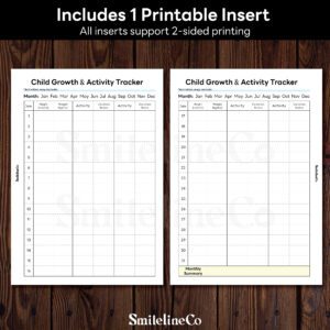 Child Growth Activity Tracker printable insert double sided design