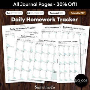 Daily Homework Tracker printable journal pages bundle