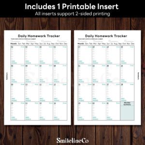 Daily Homework Tracker printable insert double sided design