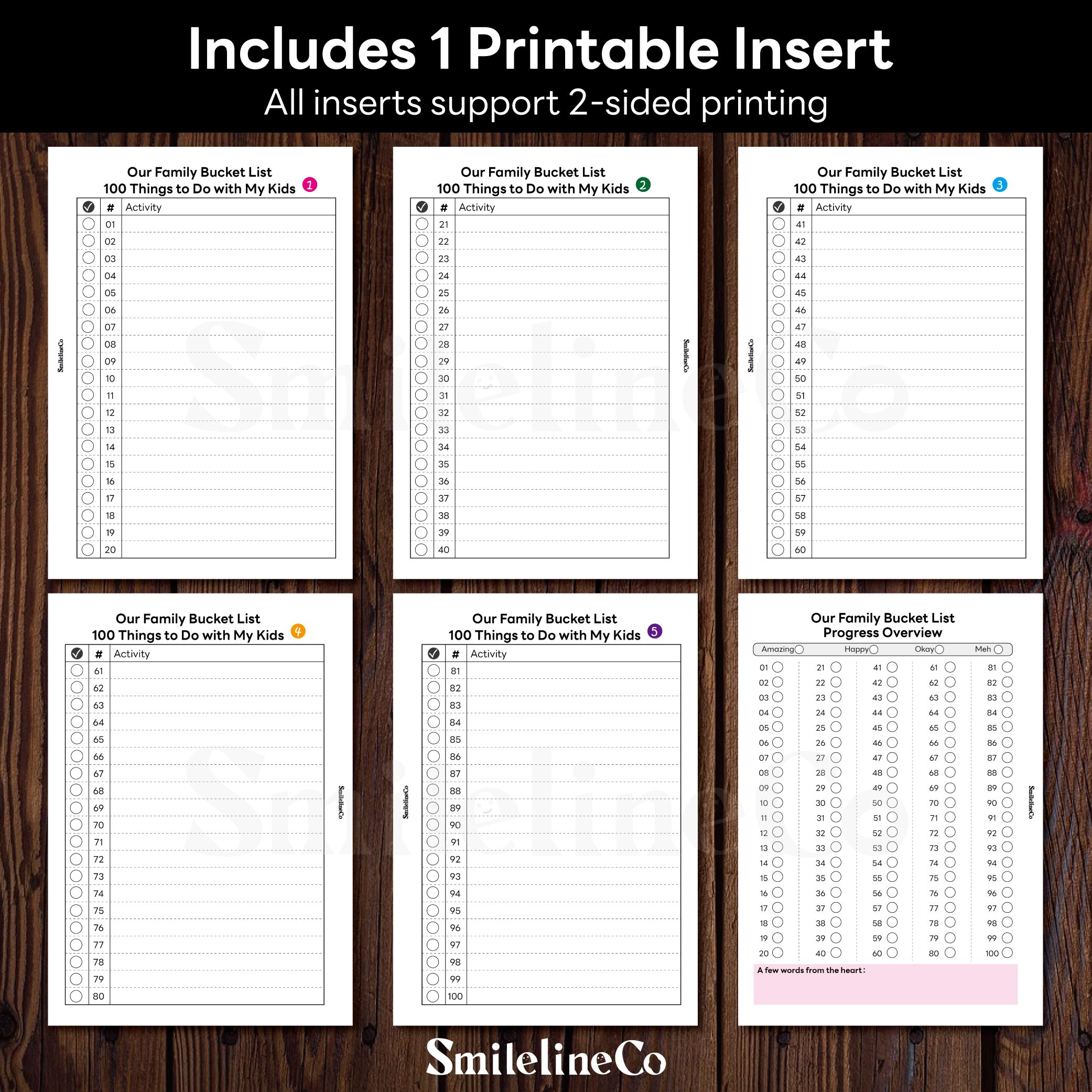Our Family Bucket List printable insert double sided design