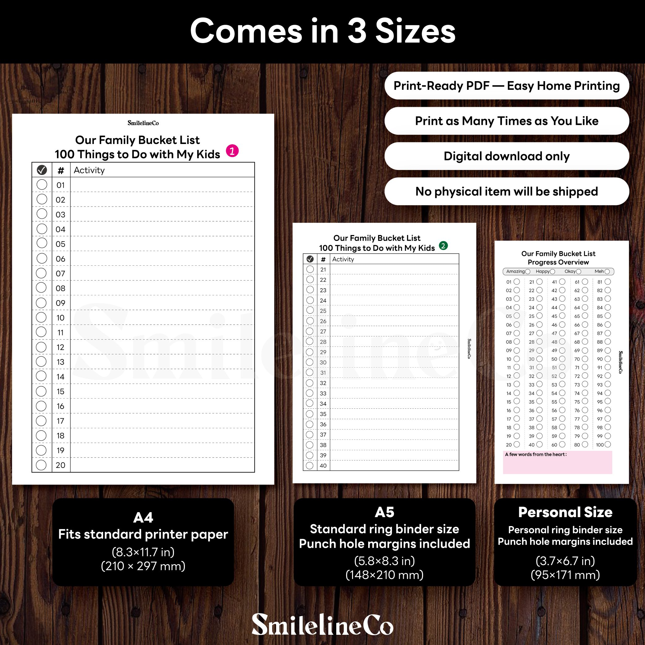 Our Family Bucket List printable available in A4 A5 Personal size