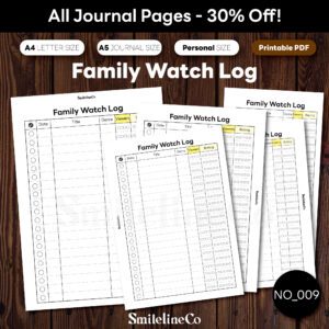 Family Watch Log printable journal pages bundle
