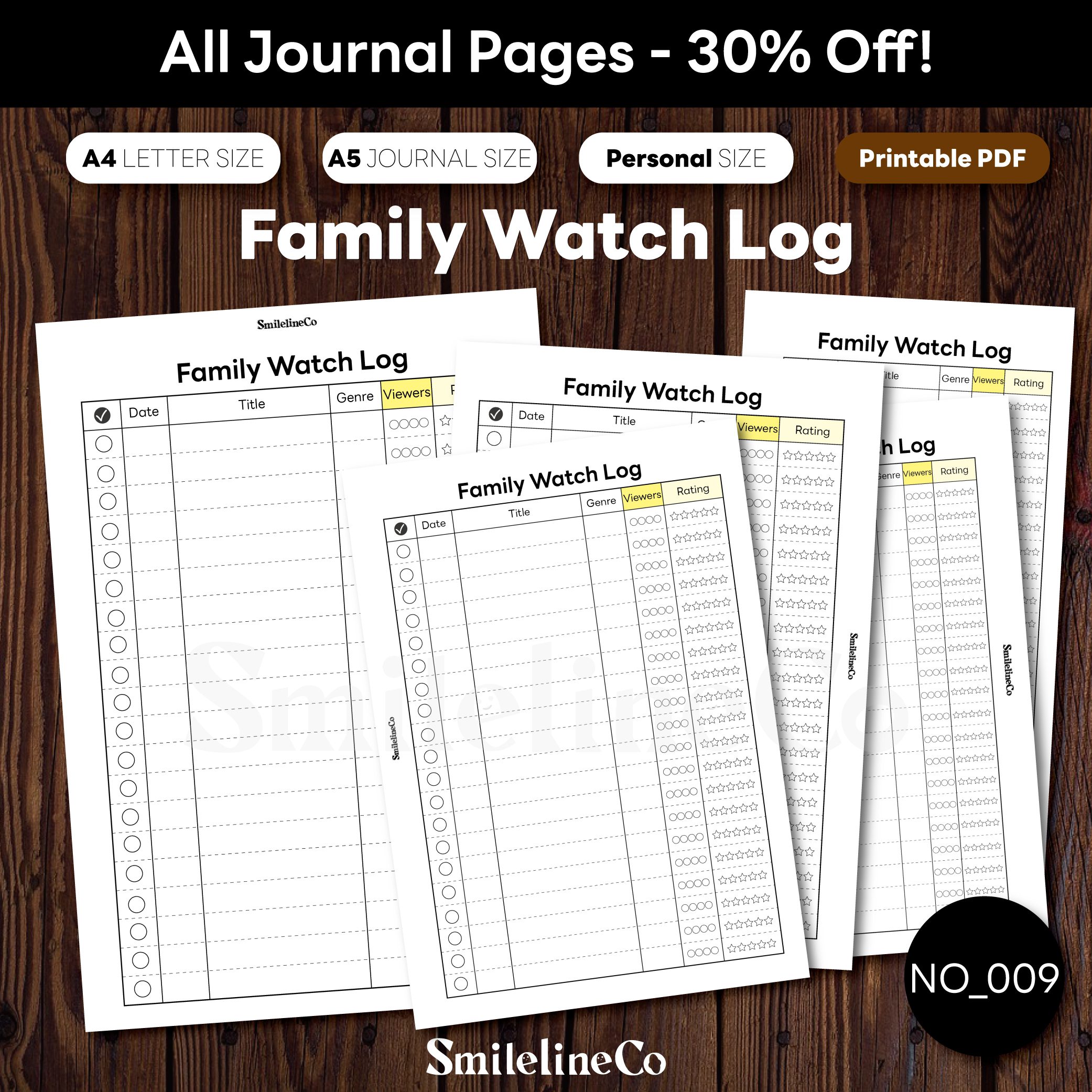 Family Watch Log printable journal pages bundle