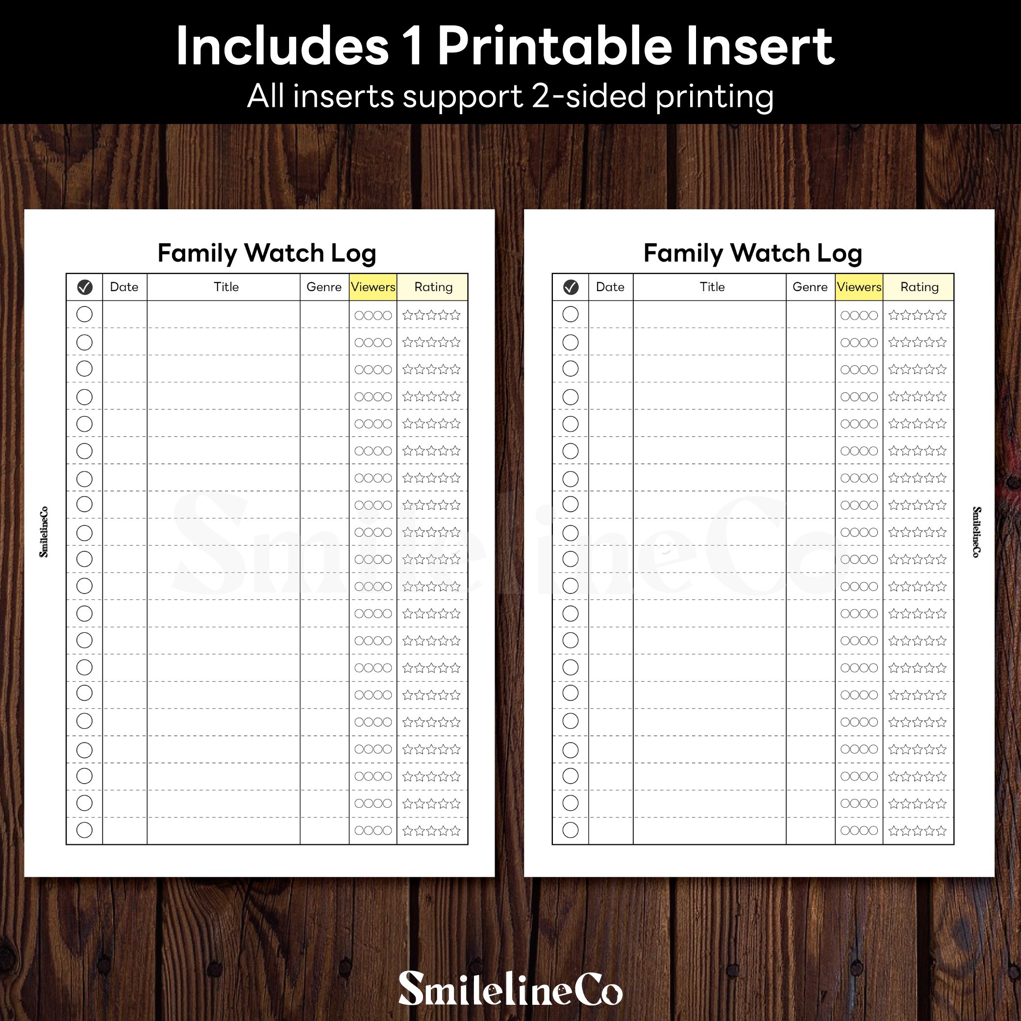 Family Watch Log printable insert double sided design