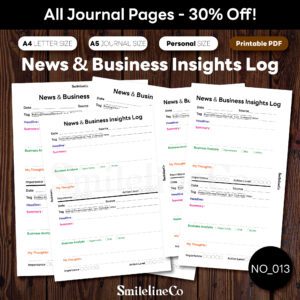 News Business Insights Log printable journal pages bundle