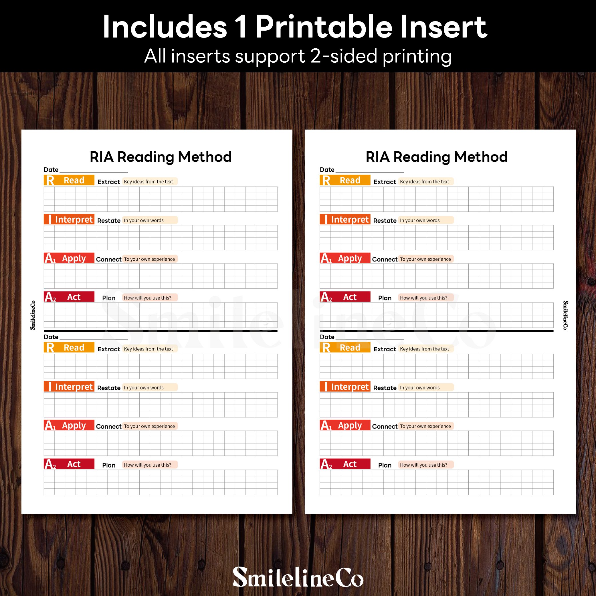 RIA Reading Method printable insert double sided design