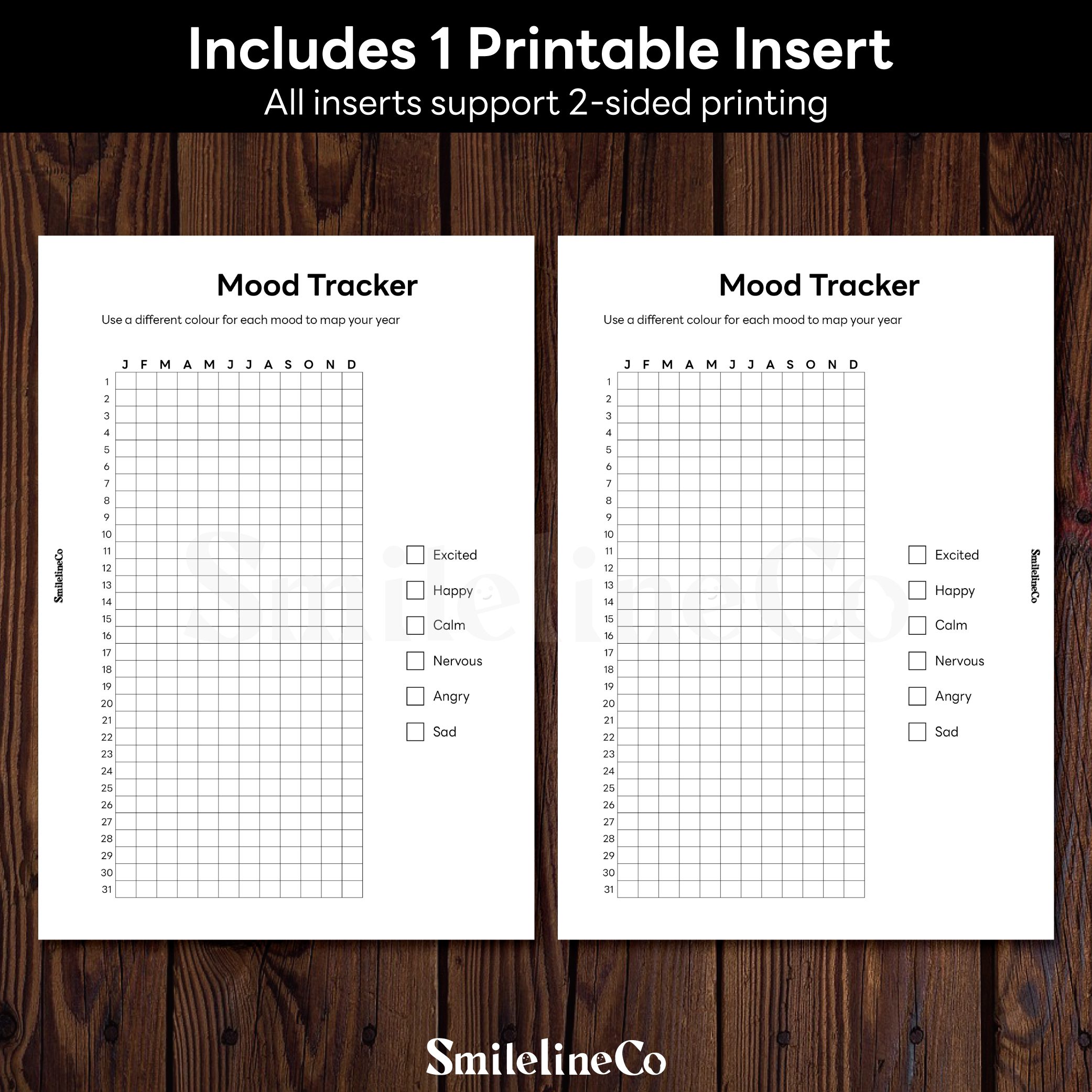 Mood Tracker printable insert double sided design