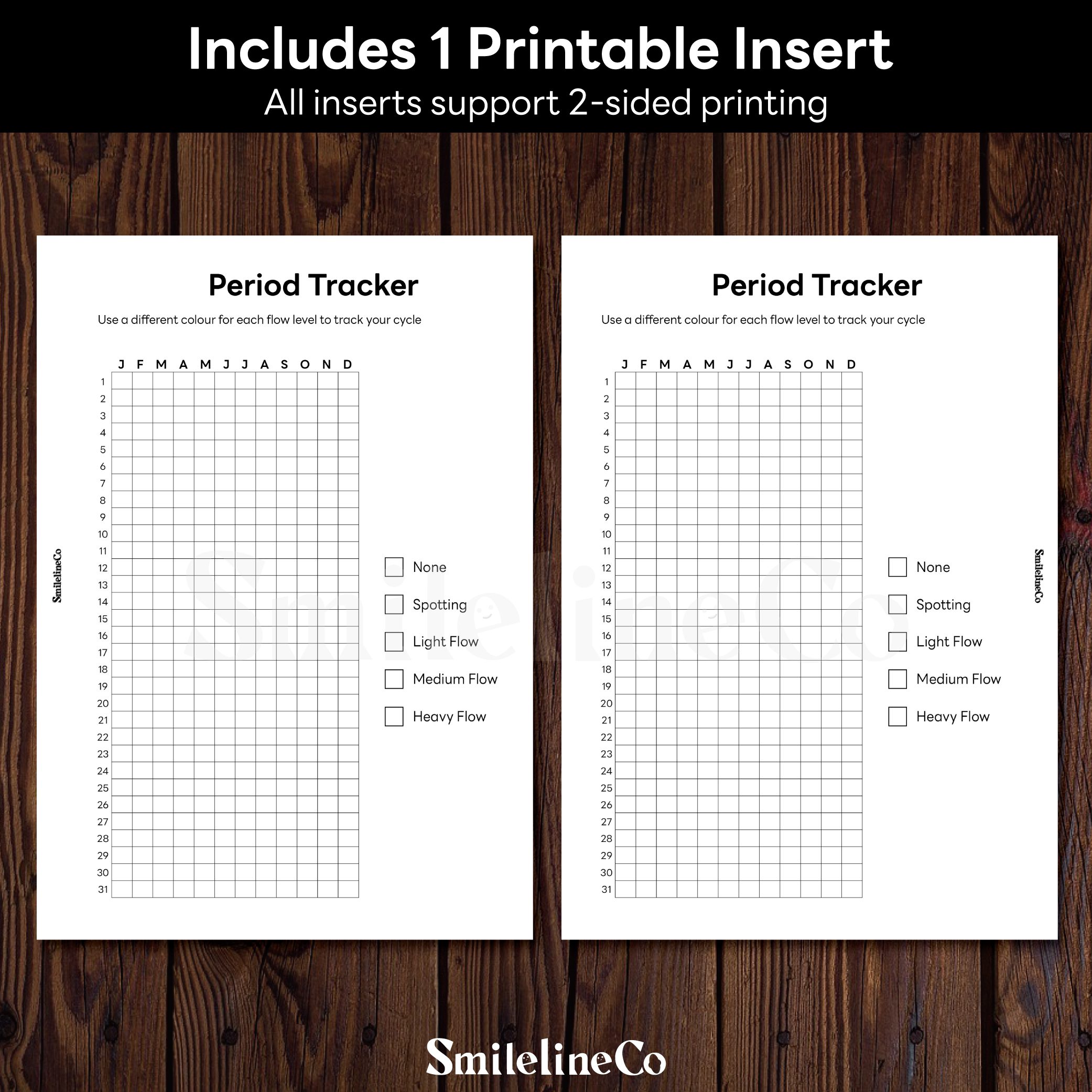 Period Tracker printable insert double sided design