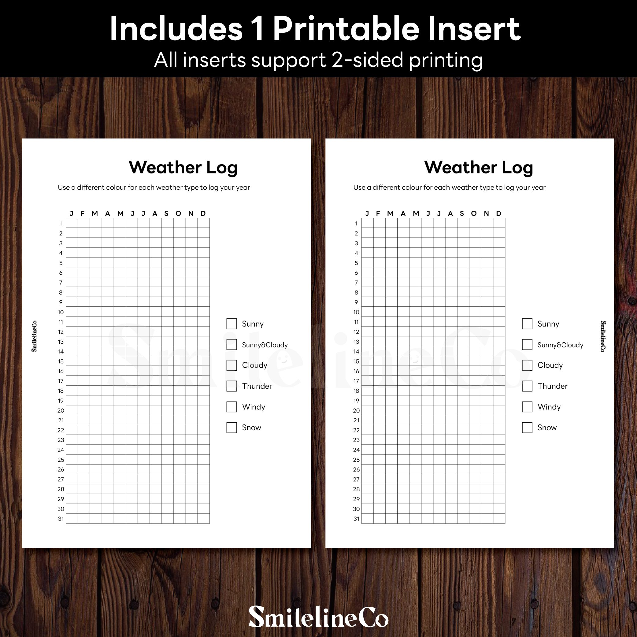 Weather Log printable insert double sided design