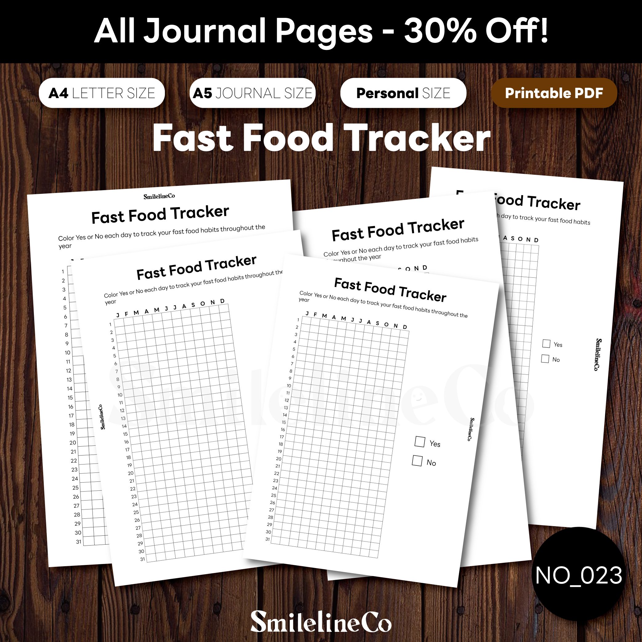 Fast Food Tracker printable wellness journal