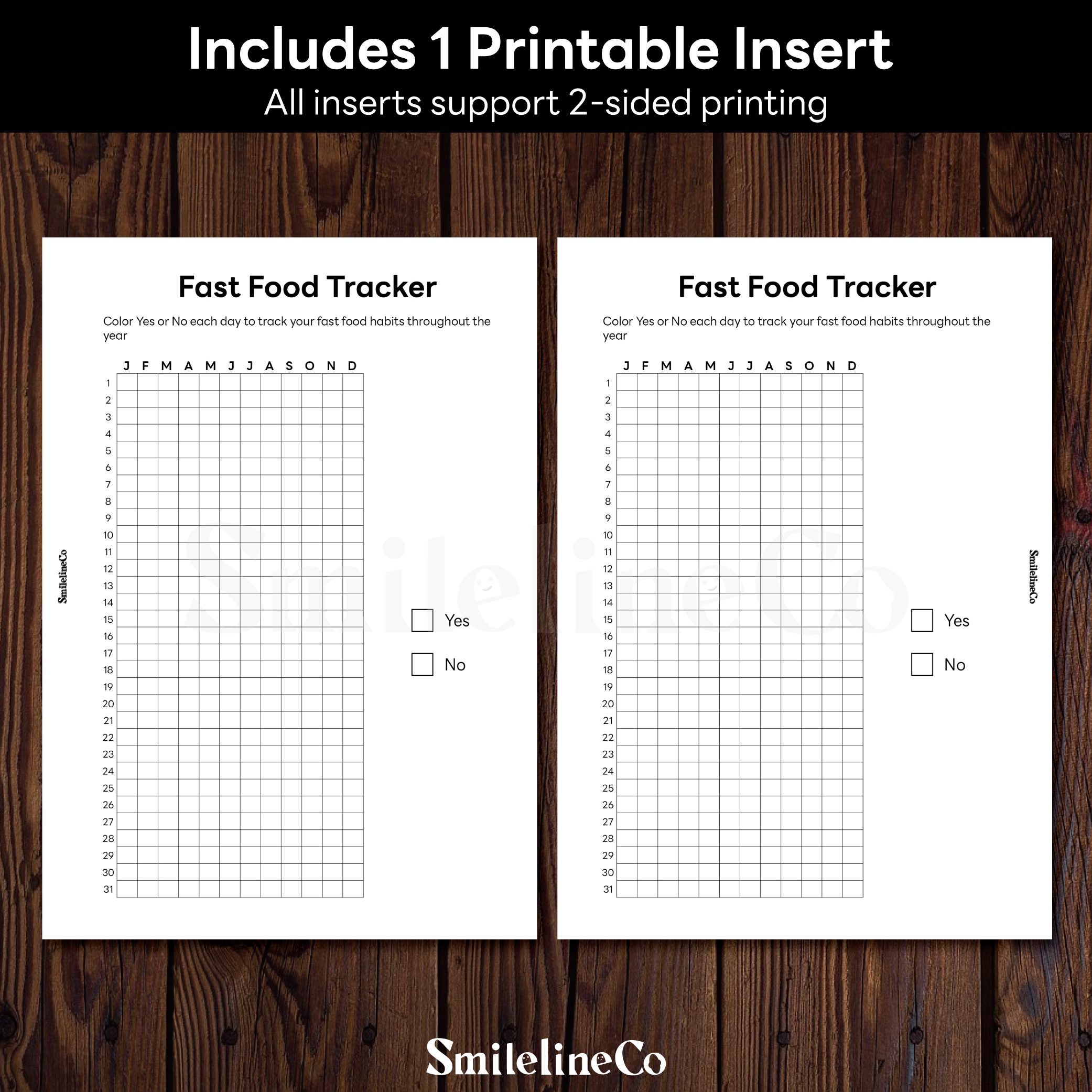 Fast Food Tracker printable insert double sided design