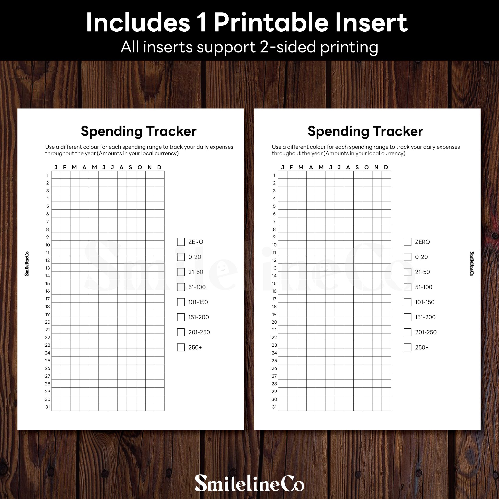 Spending Tracker printable insert double sided design