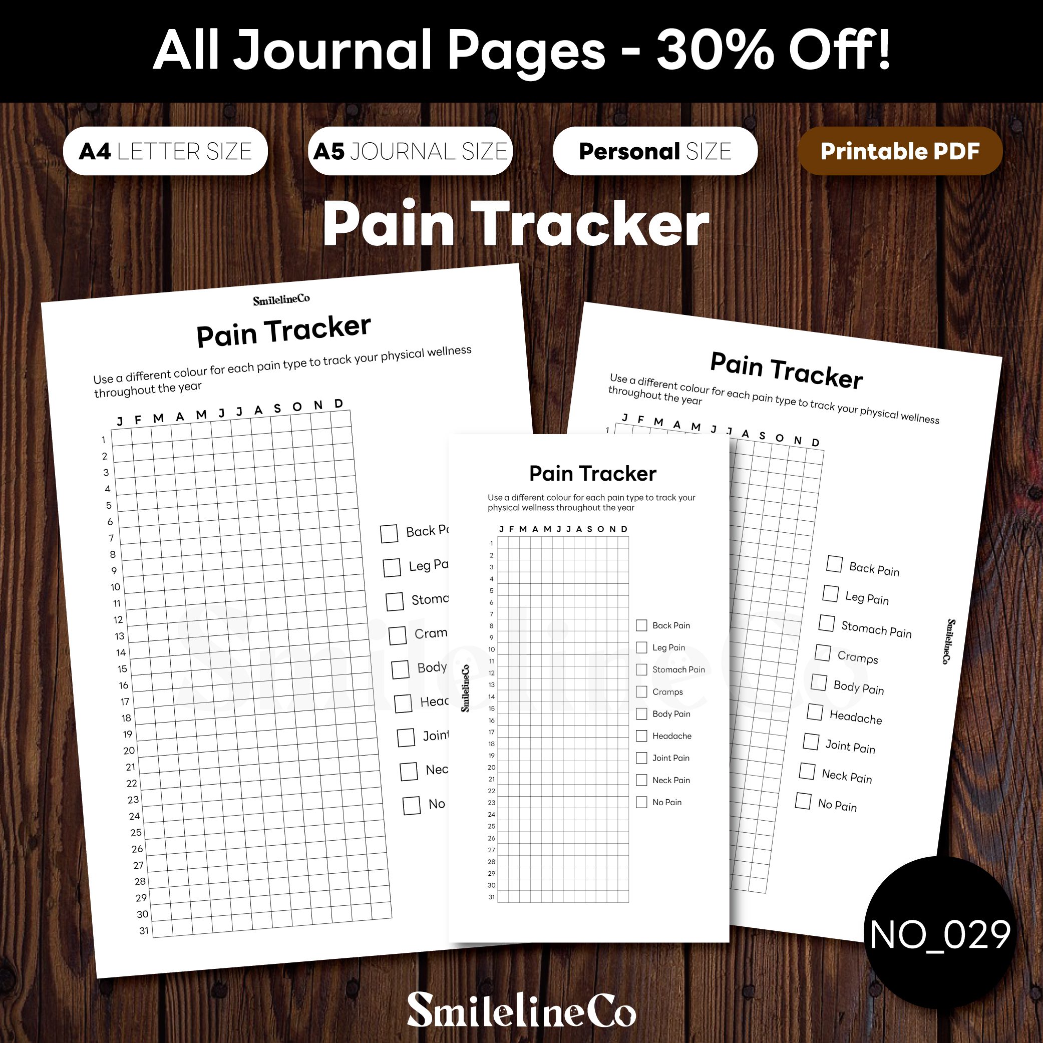 Pain Tracker printable wellness journal bundle