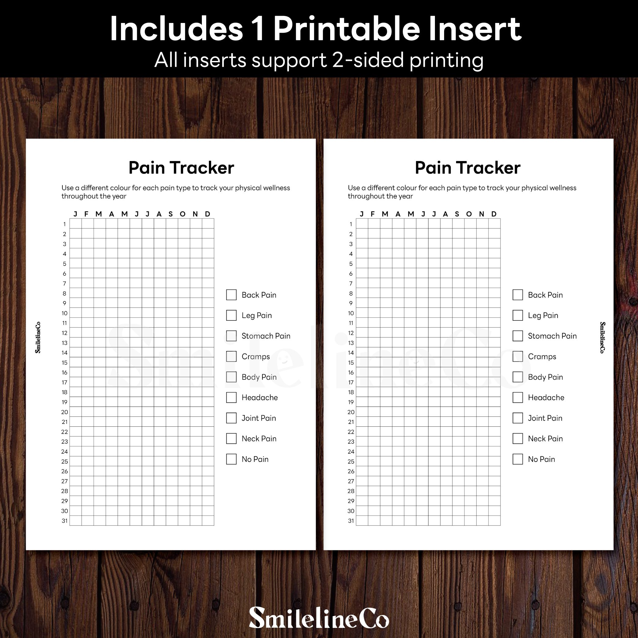 Pain Tracker printable insert double sided design