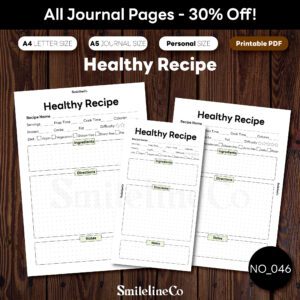 Healthy Recipe printable cooking journal bundle