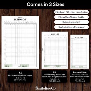 Sleep Log printable available in A4 A5 Personal size