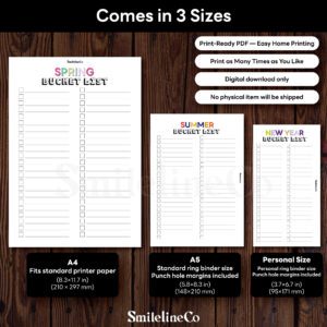 Bucket List Bundles printable available in A4 A5 Personal size