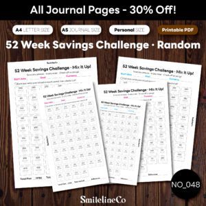 52 Week Savings Challenge Random order printable money bundle