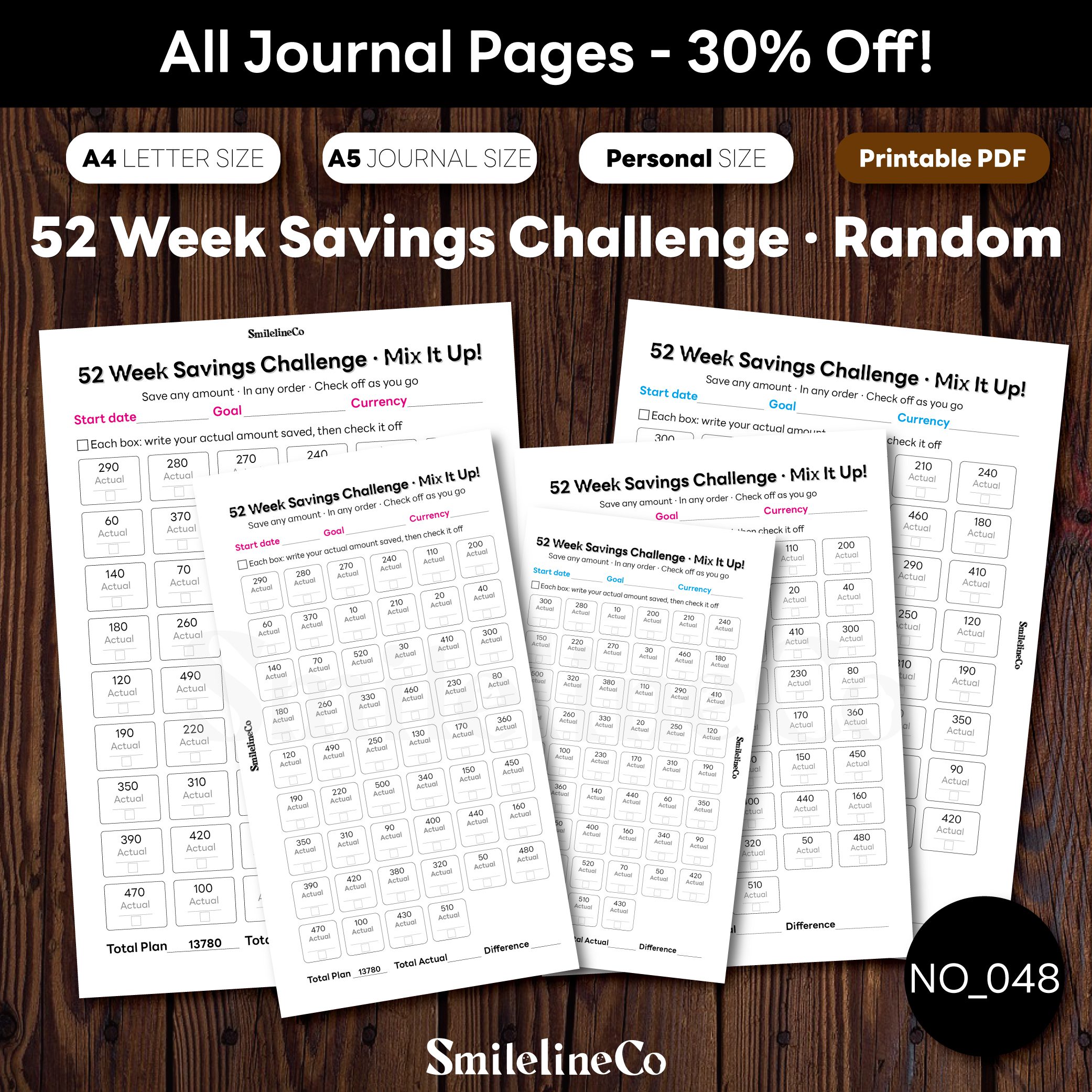52 Week Savings Challenge Random order printable money bundle