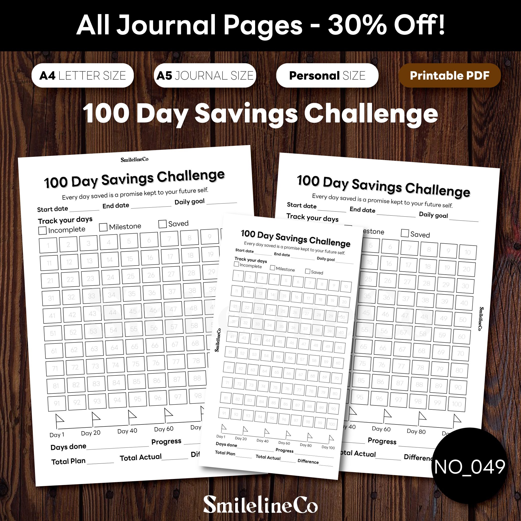 100 Day Savings Challenge printable money journal bundle