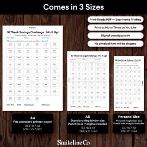52 Week Savings Challenge Random printable available in A4 A5 Personal size