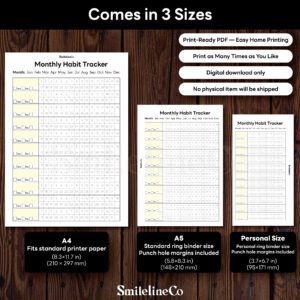 Monthly Habit Tracker printable available in A4 A5 Personal size