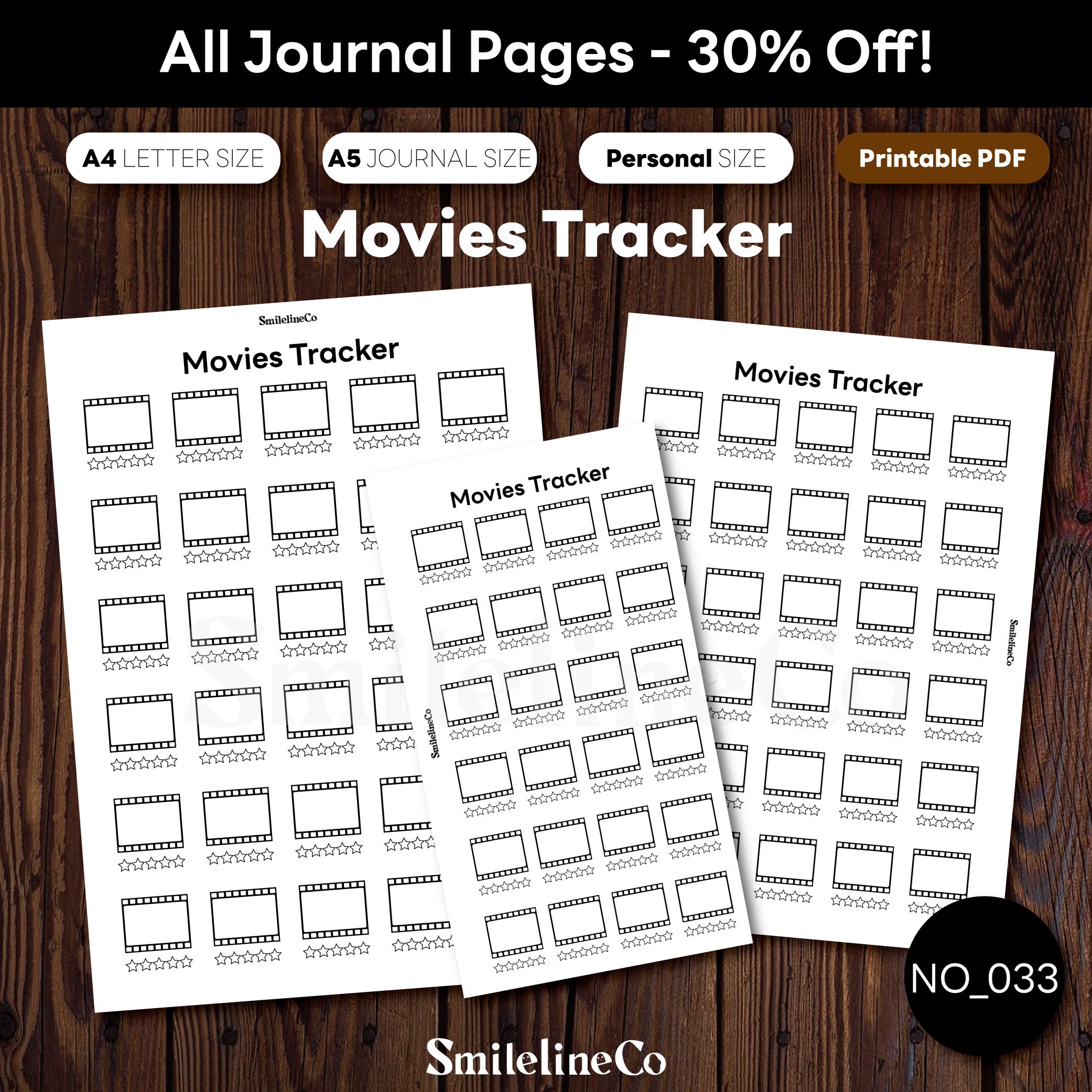Movies Tracker printable entertainment journal bundle