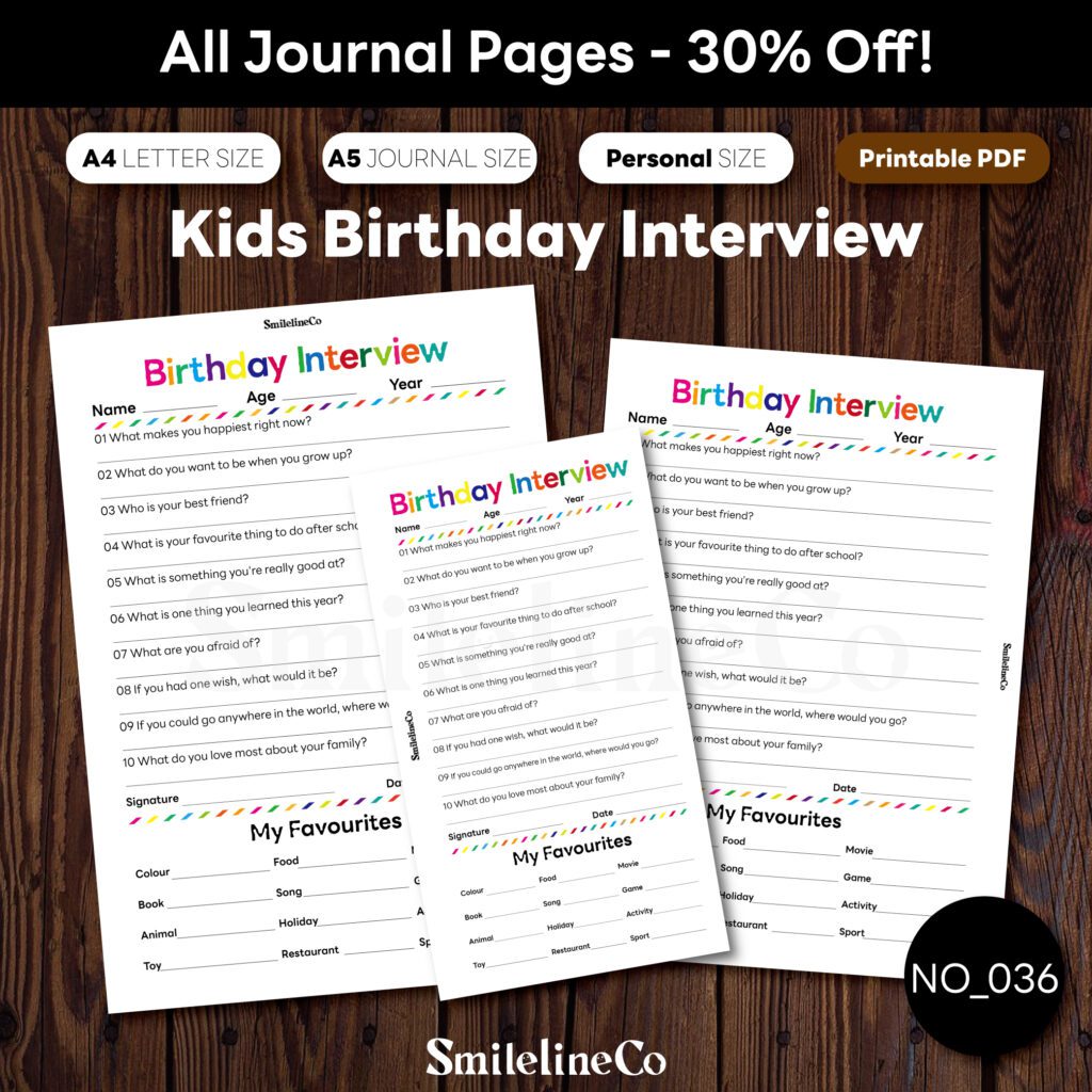 Kids Birthday Interview printable family journal bundle