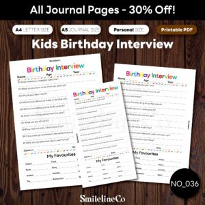 Kids Birthday Interview printable family journal bundle