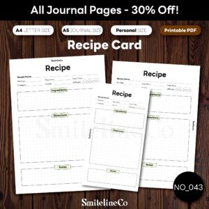 Recipe Card printable cooking journal bundle