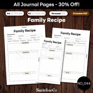 Family Recipe printable cooking journal bundle