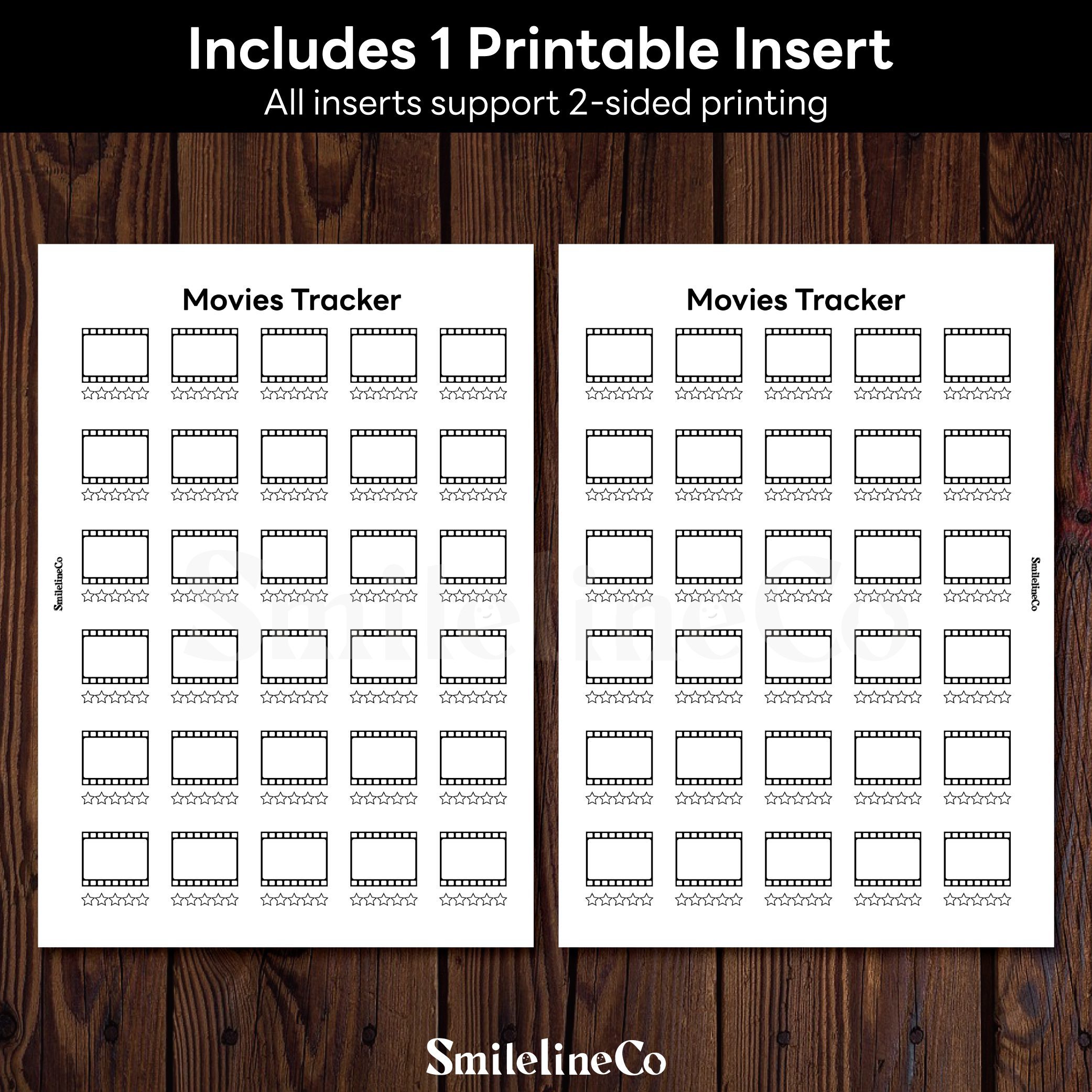 Movies Tracker printable insert double sided design