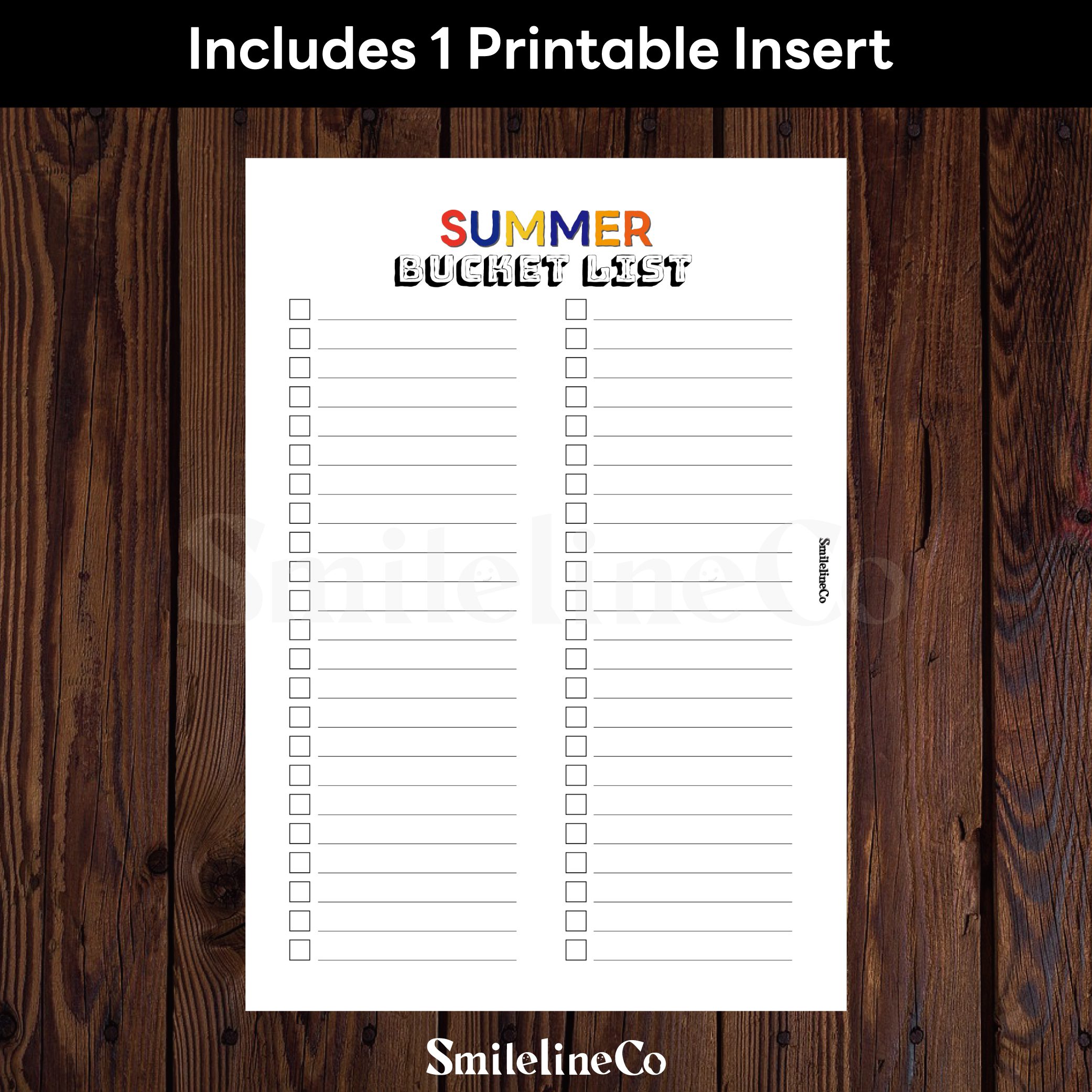 Summer Bucket List printable insert double sided design
