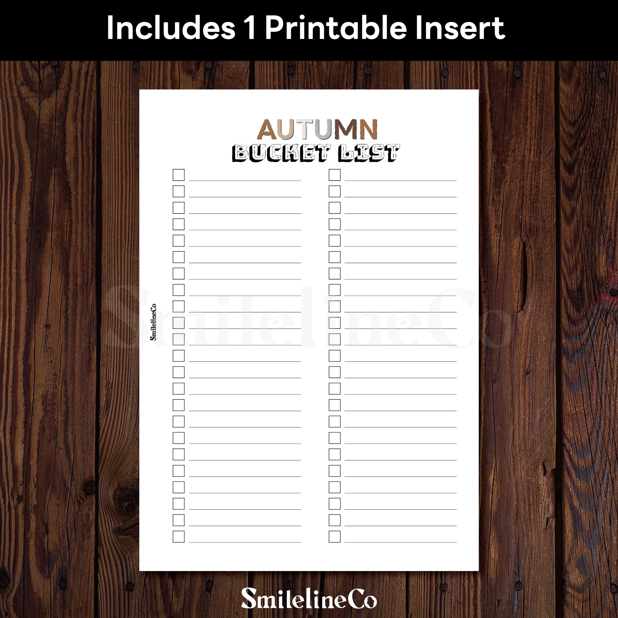 Autumn Bucket List printable insert double sided design