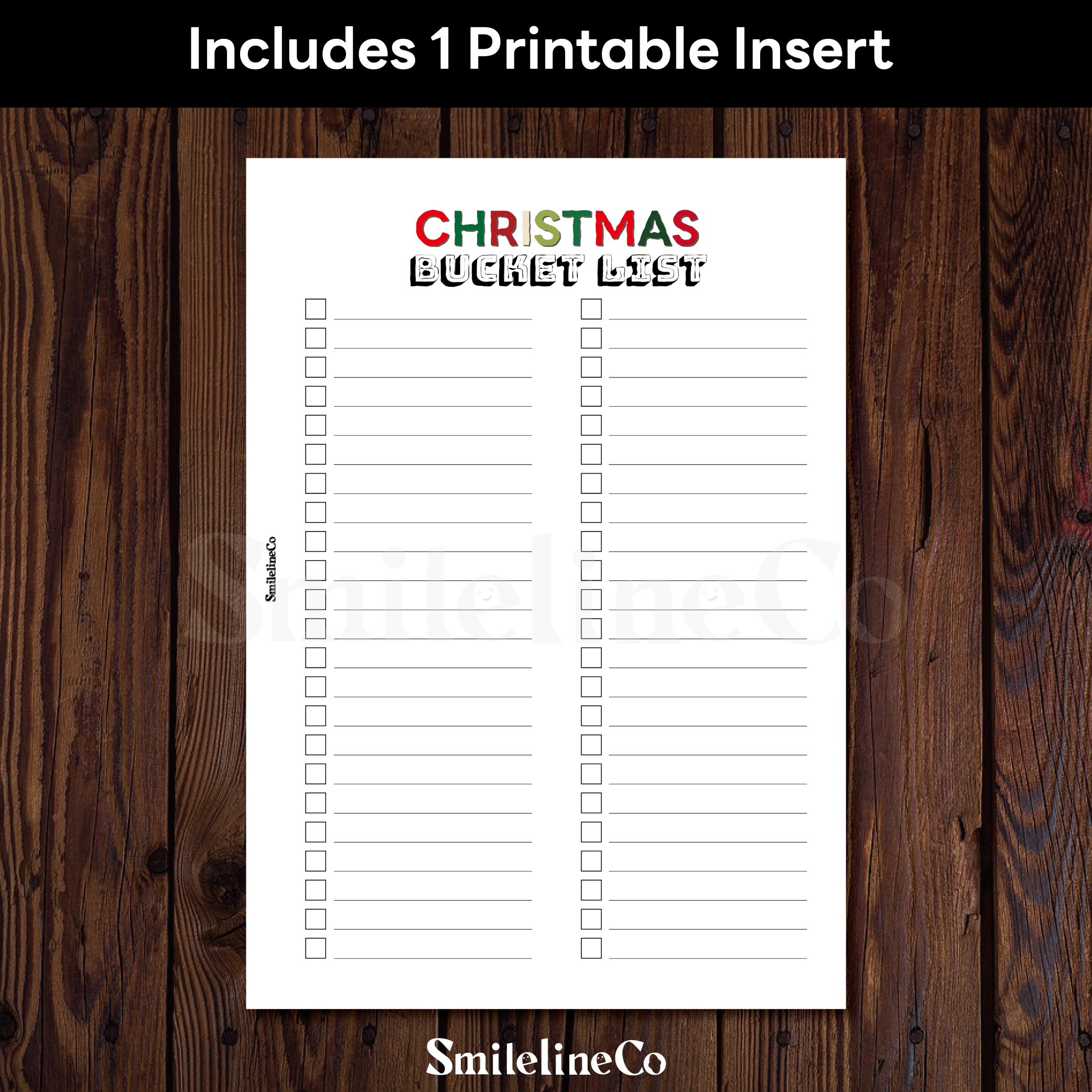 Christmas Bucket List printable insert double sided design