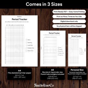 Period Tracker printable available in A4 A5 Personal size
