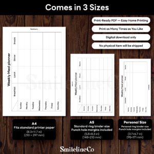 Weekly Meal Planner printable available in A4 A5 Personal size