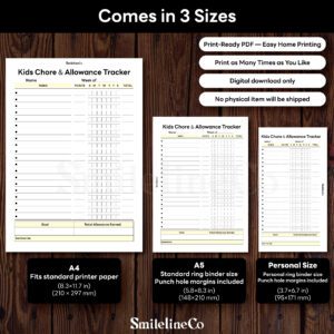 Kids Chore Allowance Tracker printable available in A4 A5 Personal size