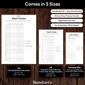 Salah Tracker printable available in A4 A5 Personal size