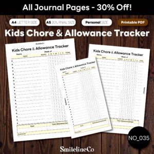 Kids Chore Allowance Tracker printable family journal bundle
