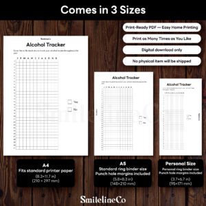 Alcohol Tracker printable available in A4 A5 Personal size