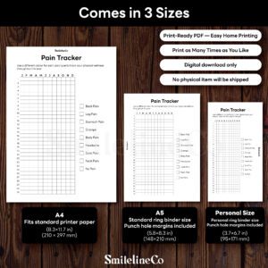 Pain Tracker printable available in A4 A5 Personal size